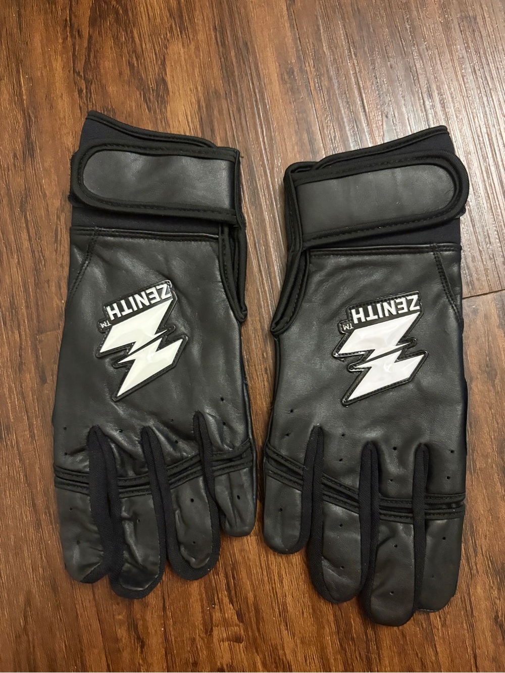 Zenith Black Leather Baseball Batting Gloves with White Logo